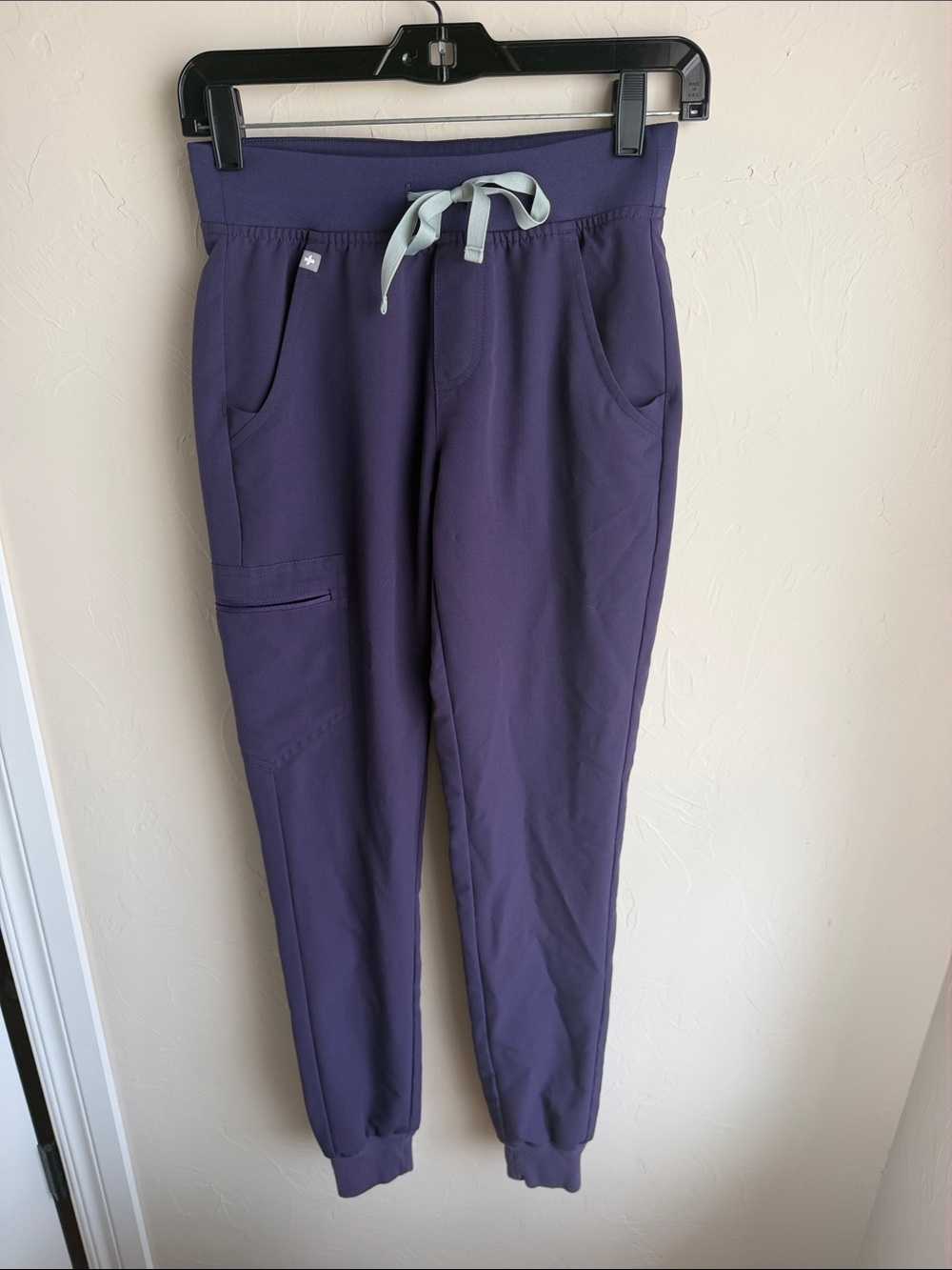 Figs women’s Zamora Purple Shadow Scrub Joggers with Light Gray Drawstring